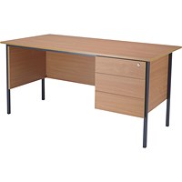 Jemini Intro 1500mm Rectangular Desk with attached 3-Drawer Pedestals, Black Straight Legs, Beech