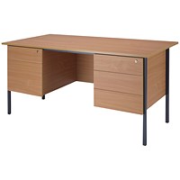 Jemini Intro 1500mm Rectangular Desk with 2 attached Pedestals, Black Straight Legs, Beech