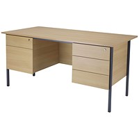 Jemini Intro 1500mm Rectangular Desk with 2 attached Pedestals, Black Straight Legs, Oak