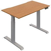 Okoform Height-Adjustable Heated Desk, Silver Leg, 1600mm, Oak