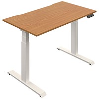Okoform Height-Adjustable Heated Desk, White Leg, 1600mm, Oak