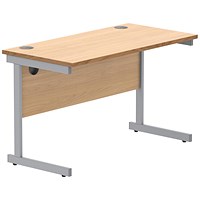 Polaris 1200mm Slim Rectangular Desk, Silver Cantilever Leg, Beech