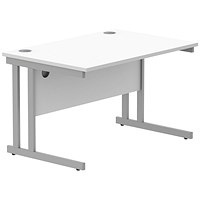 Polaris 1200mm Rectangular Desk, Silver Cantilever Leg, White