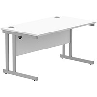 Polaris 1400mm Rectangular Desk, Silver Cantilever Leg, White