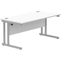 Polaris 1600mm Rectangular Desk, Silver Cantilever Leg, White