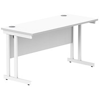 Polaris 1400mm Slim Rectangular Desk, White Cantilever Leg, White