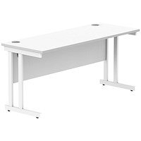 Polaris 1600mm Slim Rectangular Desk, White Cantilever Leg, White