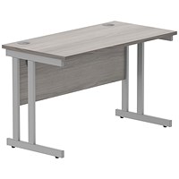 Polaris 1200mm Slim Rectangular Desk, Silver Cantilever Leg, Grey Oak