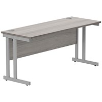 Polaris 1600mm Slim Rectangular Desk, Silver Cantilever Leg, Grey Oak