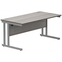 Polaris 1600mm Rectangular Desk, Silver Cantilever Leg, Grey Oak
