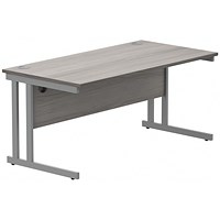 Polaris 1600mm Rectangular Desk, Silver Cantilever Leg, Grey Oak Polaris 1600mm Rectangular Desk, Silver Cantilever Leg, Grey Oak