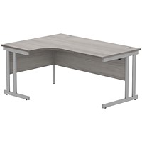 Polaris 1600mm Corner Desk, Left Hand, Silver Cantilever Leg, Grey Oak