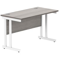 Polaris 1200mm Slim Rectangular Desk, White Cantilever Leg, Grey Oak