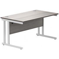Polaris 1400mm Rectangular Desk, White Cantilever Leg, Grey Oak