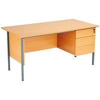 Serrion 1500mm Rectangular Desk with 3-Drawer attached Pedestals, Silver Straight Legs, Beech