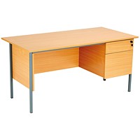Serrion 1500mm Rectangular Desk with 2-Drawer attached Pedestals, Silver Straight Legs, Beech