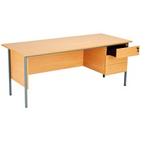 Serrion 1800mm Rectangular Desk with 3-Drawer attached Pedestals, Silver Straight Legs, Beech