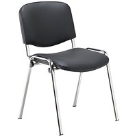 Jemini Ultra Multipurpose Chrome Frame Stacking Chair, Black Vinyl