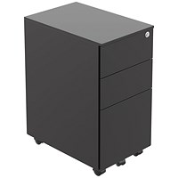 Jemini Contract Slimline Steel 3 Drawer Mobile Pedestal, Black