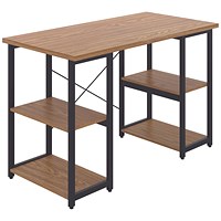 Soho Desk with Straight Shelves Oak/Black Leg