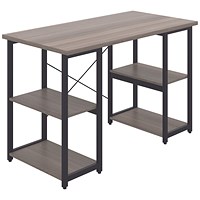 Soho Desk with Straight Shelves Grey Oak/Black Leg