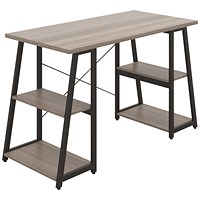 Soho Desk with Angled Shelves, 1200mm, Grey Oak Top, Black Leg