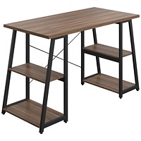 Soho Desk with Angled Shelves, 1200mm, Walnut Top, Black Leg