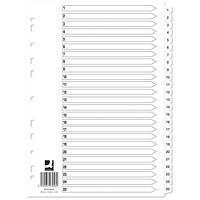 Q-Connect Reinforced Board Index Dividers, 1-25, Clear Tabs, A4, White, Pack of 10