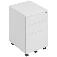 First 3 Drawer Steel Under Desk Pedestal, White