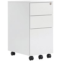 First 3 Drawer Slimline Steel Under Desk Pedestal, White