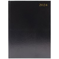 Q-Connect A4 Desk Diary, Day Per Page, Black, 2024