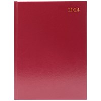 Q-Connect A4 Desk Diary, 2 Days Per Page, Burgundy, 2024