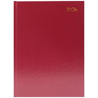 5 Star A4 Desk Diary, 2 Day Per Page, Burgundy, 2026