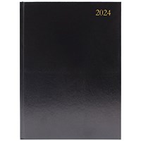 Q-Connect A4 Desk Diary, 2 Days Per Page, Black, 2024