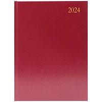 Q-Connect A4 Desk Diary, Week To View, Burgundy, 2024