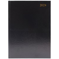 Q-Connect A4 Desk Diary, Week To View, Black, 2024