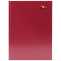 Q-Connect A5 Desk Diary, Day Per Page, Burgundy, 2024