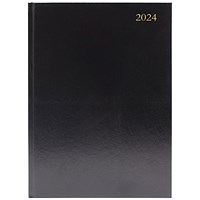 Q-Connect A5 Desk Diary, 2 Days Per Page, Black, 2024