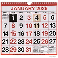 Wirebound Month to View 2026 Calendar, 249x231mm Wirebound Month to View 2026 Calendar, 249x231mm