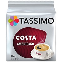 Tassimo Costa Americano Coffee Pods, 16 Capsules, Pack of 5