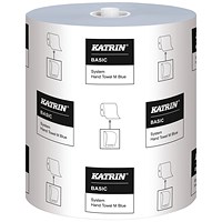 Katrin 1-Ply Basic System Towel M Roll, 180m, Blue, Pack of 6