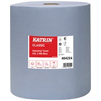 Katrin 3-Ply Classic Industrial Hand Towel Roll, 190m, Blue, Pack of 2