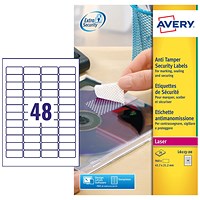 Avery Laser NoPeel Anti-Tamper Permanent Label 46x21mm 48 Per A4 Sheet White (Pack 960 Labels) L6113-20