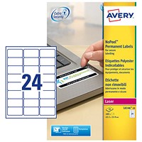 Avery Laser NoPeel Anti-Tamper Permanent Label 63.5x34mm 24 Per A4 Sheet White (Pack 480 Labels) L6146-20