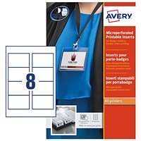 Avery Name Badge Insert 86mm x 55mm 160gsm White 200 Labels 25 Sheets (Pack 200) L7418-25