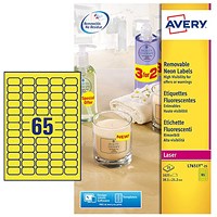 Avery Laser High Visibility Mini Removable Label 38x21mm 65 Per A4 Sheet Neon Yellow (Pack 1625 Labels) L7651Y-25