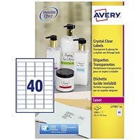Avery Laser Label 45.7x25.4mm 40 Per A4 Sheet Crystal Clear (Pack 1000 Labels) L7781-25