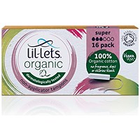 Lil-Lets Organic Non-Applicator Tampons, Super, Pack of 192