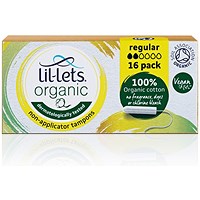 Lil-Lets Organic Non-Applicator Tampons, Regular, Pack of 192