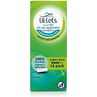 Lil-Lets Non-Applicator Tampons, Super Plus, Pack of 96